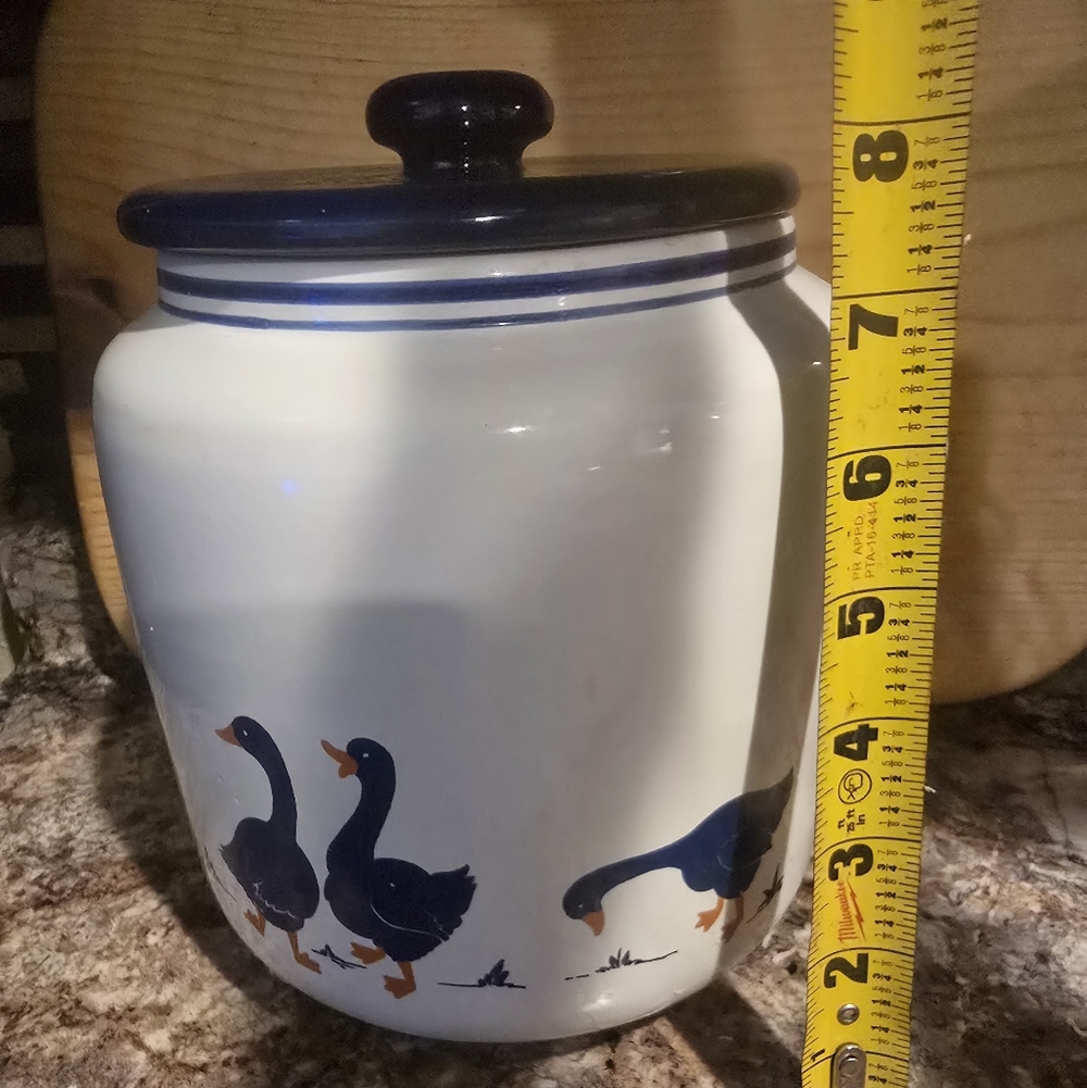 Vintage Blue Goose Kitchen Canister With Lid | Farmhouse Country Decor